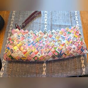Nahui Ollin Candy Wrapper Clutch/Wristlet Bag Multicolor Unique Recycled